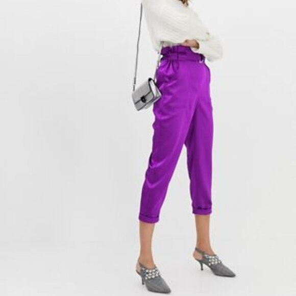 River Island Pants - River Island For ASOS Tapered Pants With Paperbag Waist In Purple Size 8